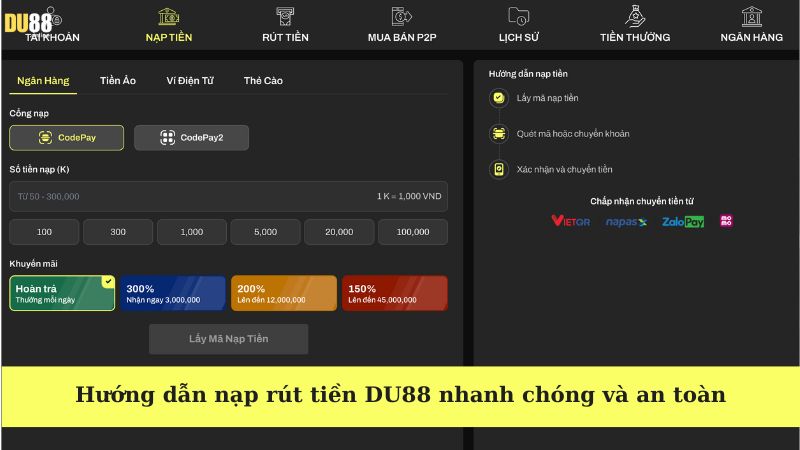 Hướng dẫn nạp rút tiền DU88